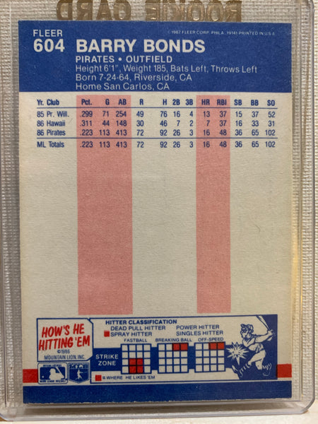 1987-88 FLEER BASEBALL #604 - BARRY BONDS ROOKIE CARD RAW