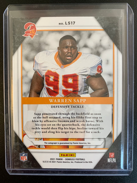 2021 PANINI DONRUSS NFL FOOTBALL #LS17 TAMPA BAY BUCCANEERS - WARREN SAPP LEGENDS SERIES AUTOGRAPH NUMBERED 23/25