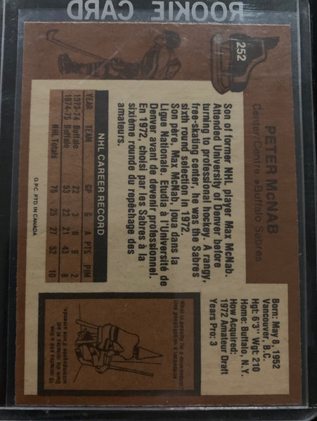 1975-76 O-PEE-CHEE HOCKEY #252 BUFFALO SABRES - PETER MCNAB ROOKIE CARD RAW