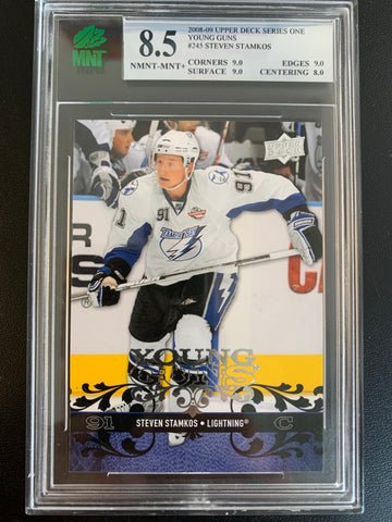 2008-09 UPPER DECK HOCKEY #245 TAMPA BAY LIGHTNING - STEVEN STAMKOS YOUNG GUNS ROOKIE CARD GRADED MNT 8.5 NMNT-MINT+