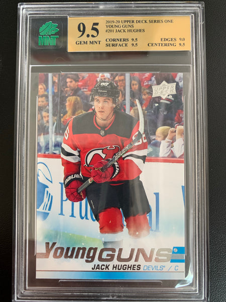 2019-20 UPPER DECK HOCKEY #201 NEW JERSEY DEVILS - JACK HUGHES ROOKIE CARD GRADED MNT 9.5 GEM MINT