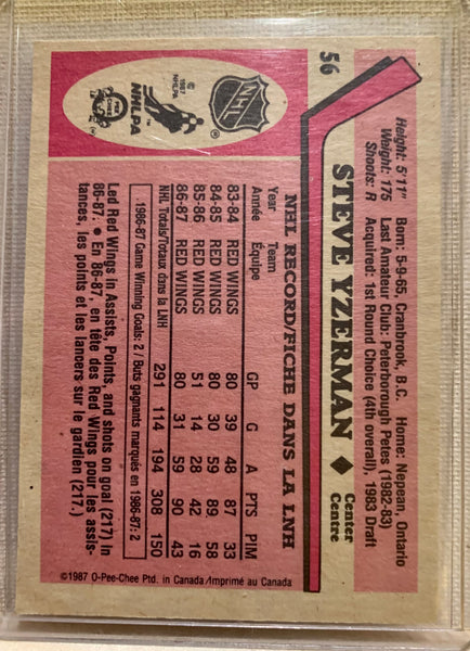1987-88 O-PEE-CHEE HOCKEY #56 DETROIT RED WINGS - STEVE YZERMAN CARD RAW