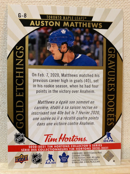 2020-21 TIM HORTONS HOCKEY #G-8 TORONTO MAPLE LEAFS - GOLD ETCHINGS AUSTON MATTHEWS CARD RAW