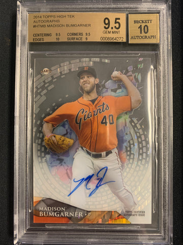 2014 TOPPS HIGH TEK BASEBALL #HTMB SAN FRANCISCO GIANTS - MADISON BUMGARNER ON CARD AUTOGRAPH NUMBERED 18/50 GRADED BGS 9.5/10 AUTO