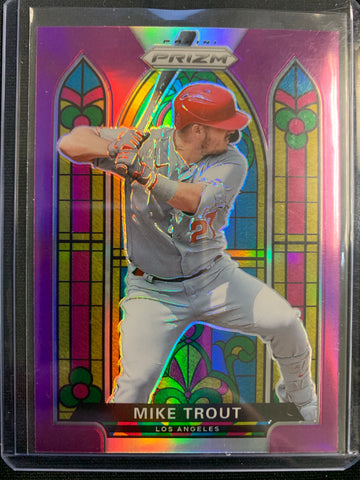 2021 PANINI PRIZM BASEBALL #SG-1 LOS ANGELES ANGELS - MIKE TROUT PINK PRIZM STAINED GLASS