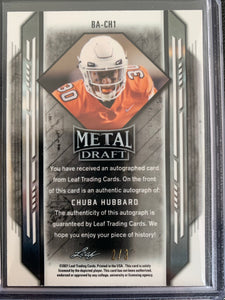 2021 LEAF METAL DRAFT FOOTBALL #BA-CH1 CAROLINA PANTHERS - CHUBA HUBBARD ROOKIE CARD AUTOGRAPHED AND SERIAL NUMBERED 2/3