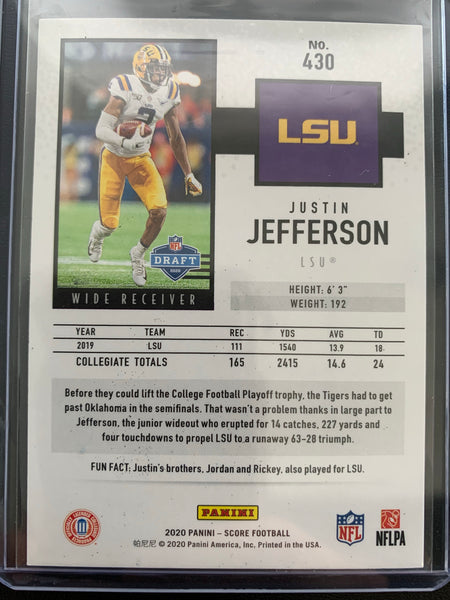 2020 PANINI SCORE FOOTBALL #430 MINNESOTA VIKINGS - JUSTIN JEFFERSON ROOKIE CARD