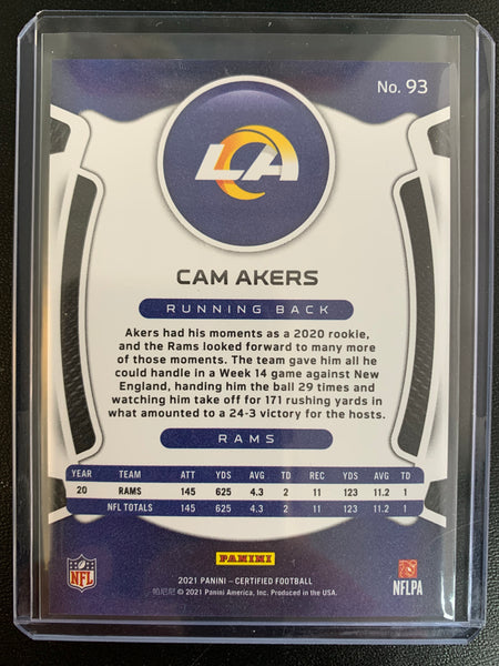 2021 PANINI CERTIFIED FOOTBALL #93 LOS ANGELES RAMS - CAM AKERS BASE SP PARALLEL NUMBERED 02/25