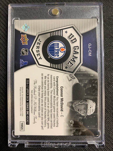 2016-17 UPPER DECK SERIES ONE HOCKEY #GJ-CM EDMONTON OILERS - CONNOR MCDAVID AUTHENTIC UD GAME JERSEY CARD