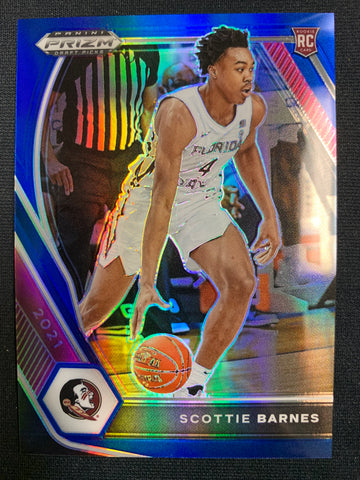 2021-2022 PANINI PRIZM DRAFT PICKS BASKETBALL #6 TORONTO RAPTORS - SCOTTIE BARNES BLUE PRIZM PARALLEL ROOKIE CARD NUMBERED 038/199