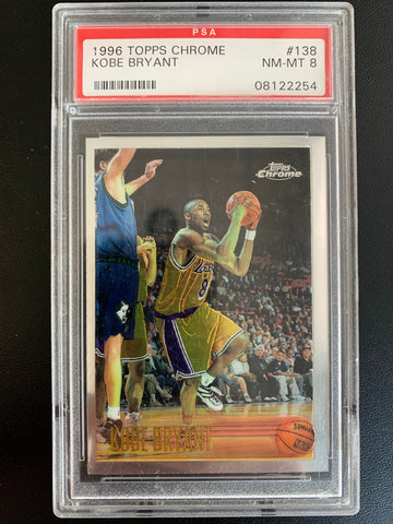 1996 TOPPS CHROME BASKETBALL #138 - KOBE BRYANT ROOKIE CARD GRADED PSA 8 NM-MT