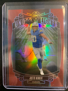 2021 PANINI LEGACY FOOTBALL #UL-JH LOS ANGELES CHARGERS - JUSTIN HERBERT UNDER THE LIGHTS OPTI CHROME PARALLEL SERIAL NUMBERED 08/50