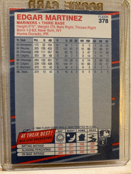 1988-89 FLEER BASEBALL #378 - EDGAR MARTINEZ ROOKIE CARD RAW