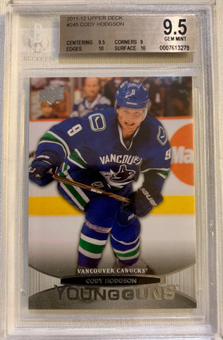 2011-12 UPPER DECK HOCKEY #245 VANCOUVER CANUCKS - CODY HODGSON  ROOKIE CARD GRADED BGS 9.5 GEM MINT