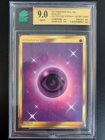 POKEMON SUN & MOON 2017 BASE SET # 162 PSYCHIC ENERGY SECRET RARE GRADED MNT 9.0 MINT