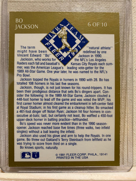 1991-92 FLEER ULTRA BASEBALL #6 OF 10 - BO JACKSON FLEER ULTRA TEAM CARD RAW