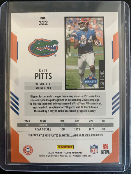 2021 PANINI SCORE FOOTBALL #322 ATLANTA FALCONS - KYLE PITTS ROOKIE CARD