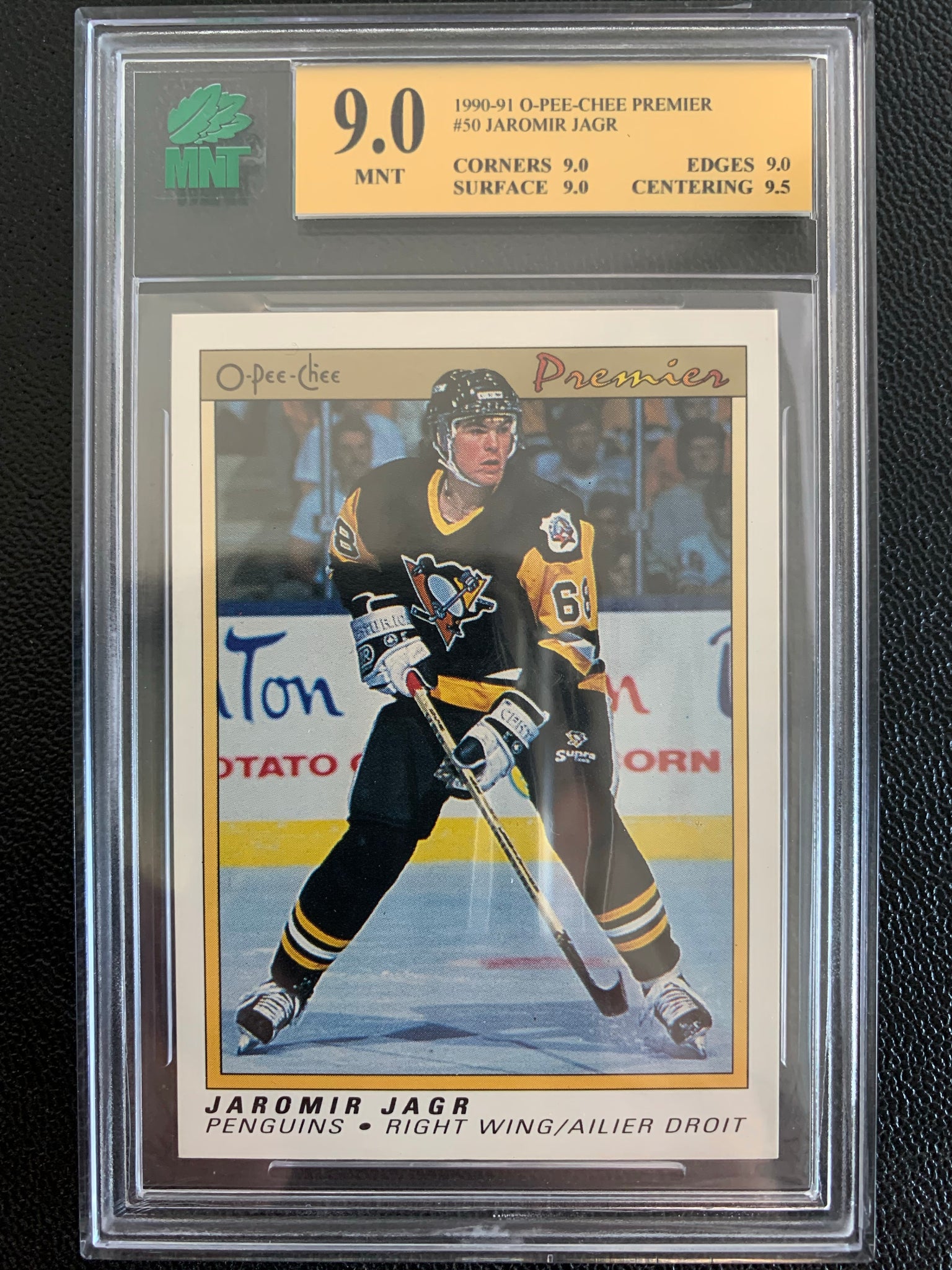 1990-91 O-PEE-CHEE PREMIER HOCKEY #50 PITTSBURGH PENGUINS - JAROMIR JAGR ROOKIE CARD GRADED MNT 9.0 MINT