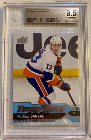 2016-17 UPPER DECK HOCKEY #458 NEW YORK ISLANDERS - MATHEW BARZAL ROOKIE CARD GRADED BGS 9.5 GEM MINT