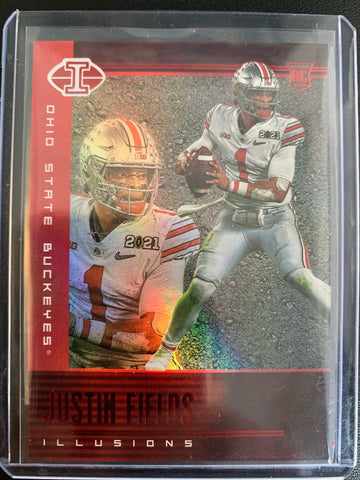 2021 PANINI CHRONICLES DRAFT PICKS FOOTBALL #102 CHICAGO BEARS - JUSTIN FIELDS CHRONICLES ILLUSIONS RED PARALLEL ROOKIE CARD SERIAL NUMBERED 069/149