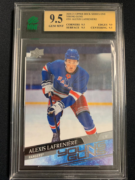 2020-21 UPPER DECK HOCKEY #201 NEW YORK RANGERS - ALEXIS LAFRENIERE YOUNG GUNS ROOKIE GRADED MNT 9.5 GEM MINT