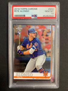 2019 TOPPS CHROME BASEBALL #204 NEW YORK METS - PETE ALONSO ROOKIE CARD GRADED PSA 10 GEM MINT