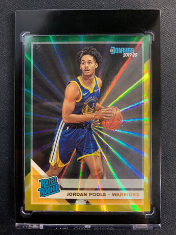 2019-20 PANINI DONRUSS BASKETBALL #226 GOLDEN STATE WARRIORS - JORDAN POOLE YELLOW & GREEN LASER HOLO ROOKIE CARD