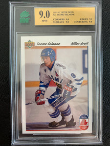 1991-92 UPPER DECK HOCKEY #21 WINNIPEG JETS - TEEMU SELANNE FRENCH VARIATION ROOKIE CARD GRADED MNT 9.0 MNT