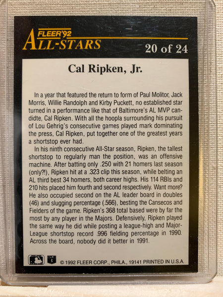 1992-93 FLEER BASEBALL #20 OF 24 - CAL RIPKEN FLEER ALL-STARS CARD RAW
