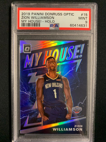 2019 PANINI DONRUSS OPTIC NBA BASKETBALL #15 NEW ORLEANS PELICANS - ZION WILLIAMSON "MY HOUSE"  SILVER HOLO SP GRADED PSA 9 MINT