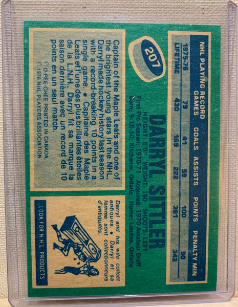 1976-77 O-PEE-CHEE HOCKEY #207 TORONTO MAPLE LEAFS - DARRYL SITTLER CARD RAW