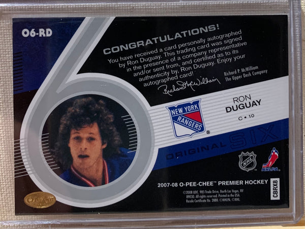 2007-08 O-PEE-CHEE PREMIER HOCKEY #06-RD NEW YORK RANGERS - RON DUGUAY ORIGINAL SIX AUTO CARD RAW