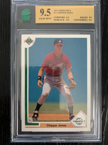 1991 UPPER DECK BASEBALL #55 - CHIPPER JONES ROOKIE CARD GRADED MNT 9.5 GEM MINT