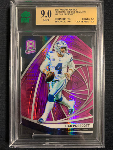 2019 PANINI SPECTRA FOOTBALL #93 DALLAS COWBOYS - DAK PRESCOTT NEON PINK DIE CUT NUMBERED 12/20 GRADED MNT 9.0 MINT