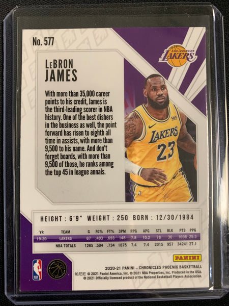 2020-2021 PANINI CHRONICLES NBA BASKETBALL #577 LOS ANGELES LAKERS - LEBRON JAMES PANINI PHOENIX BASE