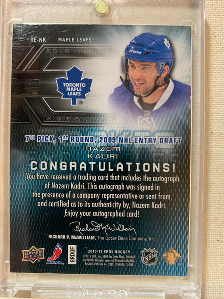 2010-11 SP GAME USED HOCKEY #RE-NK TORONTO MAPLE LEAFS - NAZEM KADRI ROOKIE EXCLUSIVES AUTOGRAPHED  ROOKIE CARD RAW