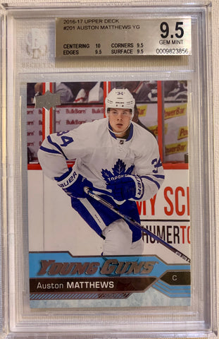 2016-17 UPPER DECK HOCKEY #201 TORONTO MAPLE LEAFS - AUSTON MATTHEWS ROOKIE CARD GRADED BGS 9.5 GEM MINT