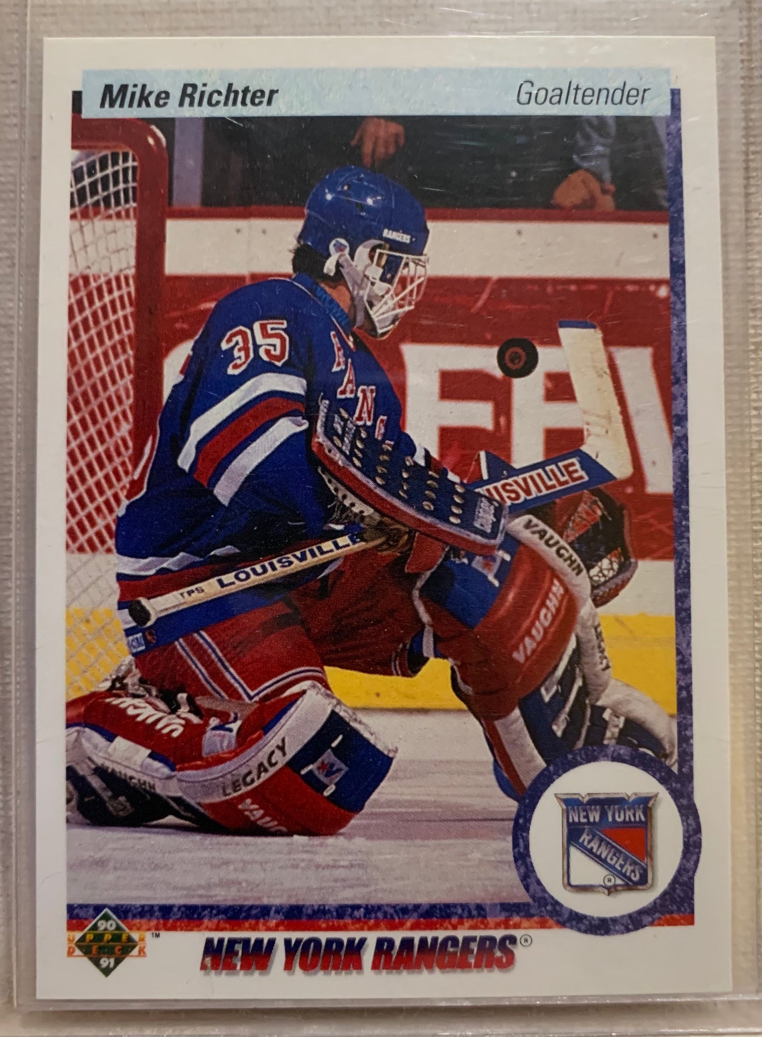 1990-91 UPPER DECK HOCKEY #32 NEW YORK RANGERS - MIKE RICHTER ROOKIE CARD RAW