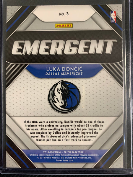 2018-19 PANINI PRIZM NBA BASKETBALL #3 DALLAS MAVERICKS - LUKA DONCIC EMERGENT INSERT ROOKIE CARD