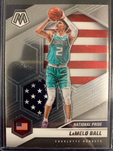 2020-2021 PANINI MOSAIC NBA BASKETBALL #257 CHARLOTTE HORNETS - LAMELO BALL MOSAIC NATIONAL PRIDE ROOKIE CARD