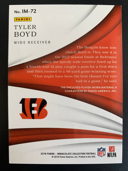 2018 PANINI IMMACULATE COLLECTION FOOTBALL #IM-72 CINCINNATI BENGALS - TYLER BOYD IMMACULATE PATCHES NUMBERED 06/25