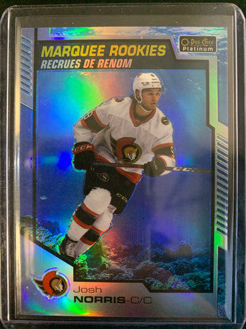 2020-21 UD O-PEE-CHEE PLATINUM HOCKEY #161 OTTAWA SENATORS - JOSH NORRIS MARQUEE ROOKIES AQUAMARINE PARALLEL NUMBERED 326/499