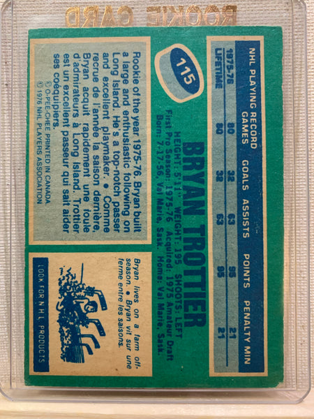 1976-77 O-PEE-CHEE HOCKEY #115 NEW YORK ISLANDERS - BRYAN TROTTIER ROOKIE CARD RAW