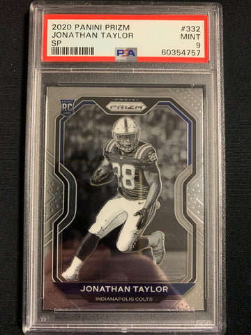 2020 PANINI PRIZM FOOTBALL #332 INDIANAPOLIS COLTS - JONATHAN TAYLOR B&W NEGATIVE SP ROOKIE CARD GRADED PSA 9 MINT