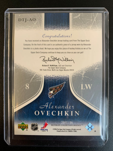 2005-06 UPPER DECK ULTIMATE COLLECTION HOCKEY #DTJ-AO WASHINGTON CAPITALS - ALEXANDER OVECHKIN ULTIMATE DEBUT THREADS CARD NUMBERED 142/250