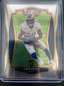 2020 PANINI SELECT FOOTBALL #155 LOS ANGELES RAMS - CAM AKERS SELECT PREMIER LEVEL ROOKIE CARD