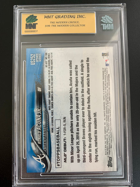 2018 TOPPS UPDATE BASEBALL #US252 ATLANTA BRAVES - RONALD ACUNA JR ROOKIE DEBUT ROOKIE CARD GRADED MNT 9.0 MINT