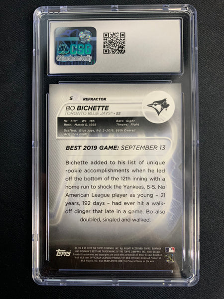2020 BOWMAN'S BEST BASEBALL #5 TORONTO BLUE JAYS - BO BICHETTE REFRACTOR ROOKIE CARD GRADED CSG 10 GEM MINT