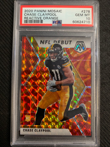 2020 PANINI MOSAIC FOOTBALL #278 PITTSBURGH STEELERS - CHASE CLAYPOOL REACTIVE ORANGE PARALLEL ROOKIE GRADED PSA 10 GEM MINT