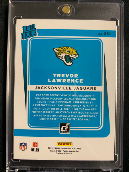 2021 PANINI DONRUSS FOOTBALL #251 JACKSONVILLE JAGUARS - TREVOR LAWRENCE BRONZE PRESS PROOF SP RATED ROOKIE CARD